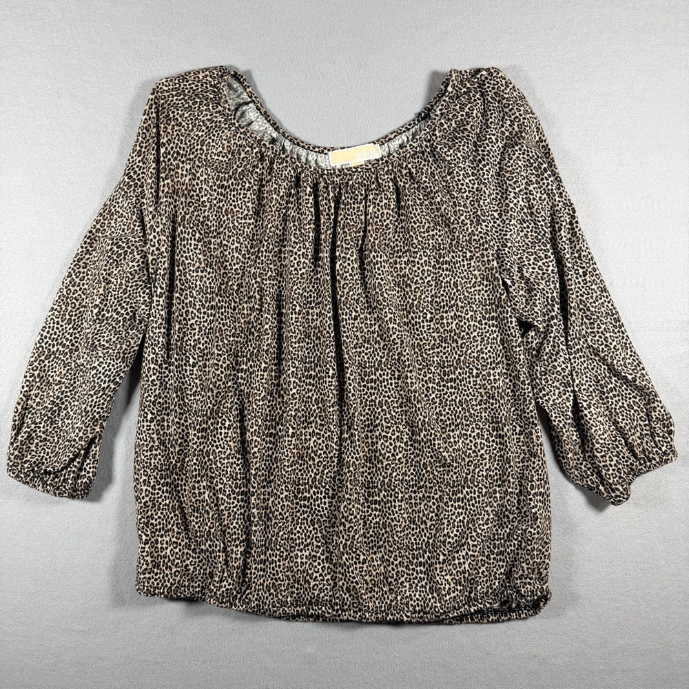 Michael Kors Leopard Print Off Shoulder Blouse Women’s Size L 3/4 Sleeve